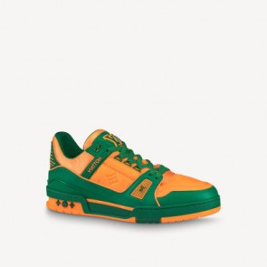 Men's LV TRAINER SNEAKER Green Orange Shoes 1A8WFY