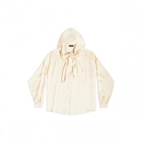 Lady's Balenciaga Logo Letters All Over Hooded Blouse