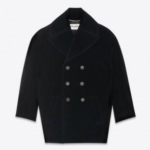 Saint Laurent Cassandre Peacoat In Cotton Velvet