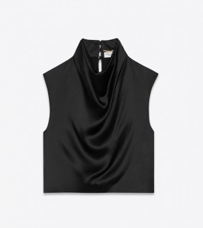 Lady's Saint Laurent Cowl-Neck Crop Top In Satin