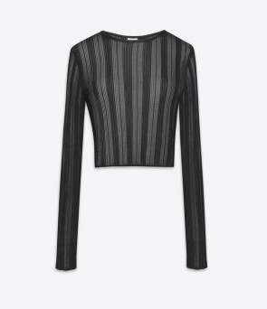 Lady's Saint Laurent Cropped Top In Striped Knit