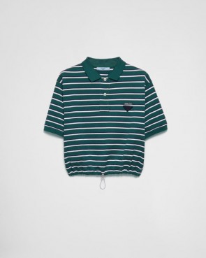 Lady's Prada Cropped Striped Piqué Polo Shirt