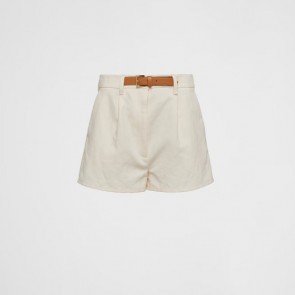 Lady's Prada Canvas Shorts With Leather Belt Detail
