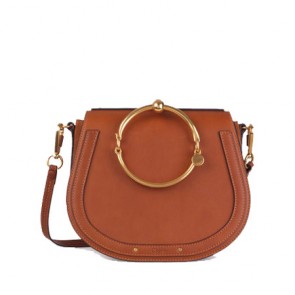 Chloe women Medium Nile bracelet bag in smooth suede calfskin brown/grey