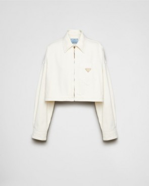 Lady's Prada Denim Blouson Jacket in White