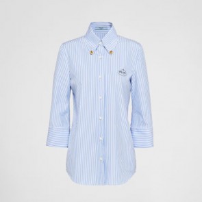 Lady's Prada Embroidered Striped Technical Cotton Shirt