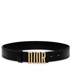 Dior women black calfskin d fence belt