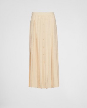 Lady's Prada Crêpe De Chine Jacquard Silk Midi Skirt