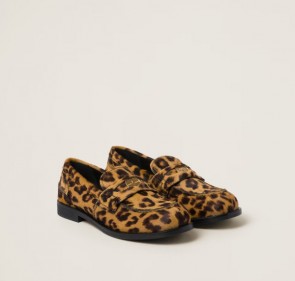 Lady's Miumiu Leopard-Print Calf Hair-Effect Loafers