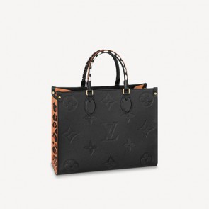 LV Onthego MM Caramel Black Leather Bag