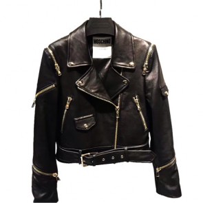 Moschino women motorcycle jacket in black leather