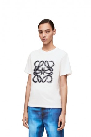 Lady's Loewe Anagram Pixellated T-Shirt In Cotton Jersey