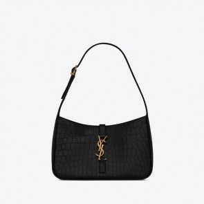 YSL Saint Laurent Le 5 À 7 Hobo Bag In Crocodile Embossed Shiny Leather Bags