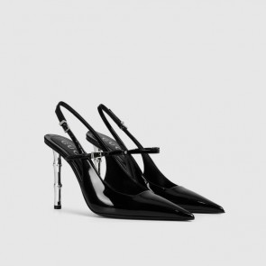 Lady's Gucci Slingback Pump With Metallic Bamboo-Effect Heel