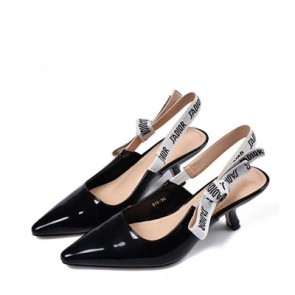 Women slingback in patent calfskin leather and ribbon pump