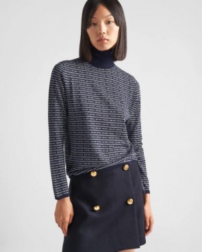 Lady's Prada Superfine Wool Turtleneck Sweater With Intarsia Logo