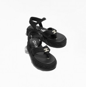 Lady's Chanel Grosgrain Sandals Black