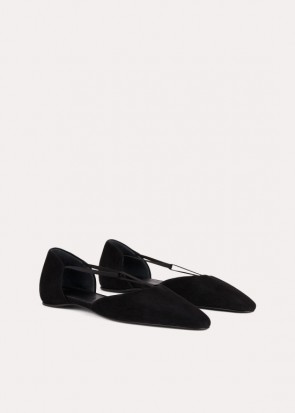 Lady's Toteme The Suede T-Strap Flat black Shoes