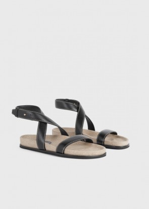 Lady's Toteme Leather Chunky Sandal Black/Ecru