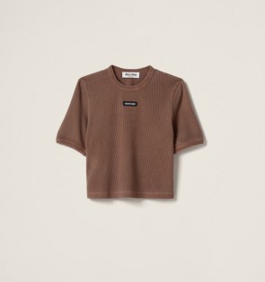 Lady's Miu Miu Garment-Dyed Ribbed Jersey T-Shirt