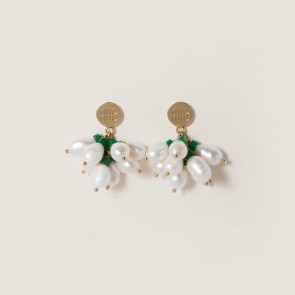 Lady's Miumiu Metal Earrings Gold/Pearl/Jade